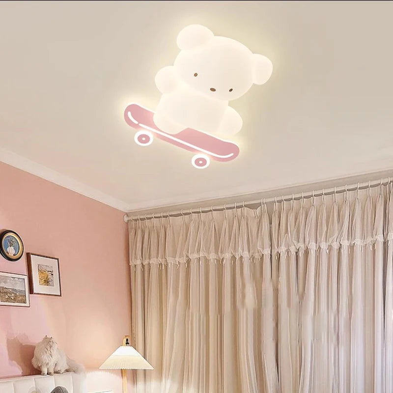 plafonnier ours skateboard lumineux pour chambre d'enfant moderne