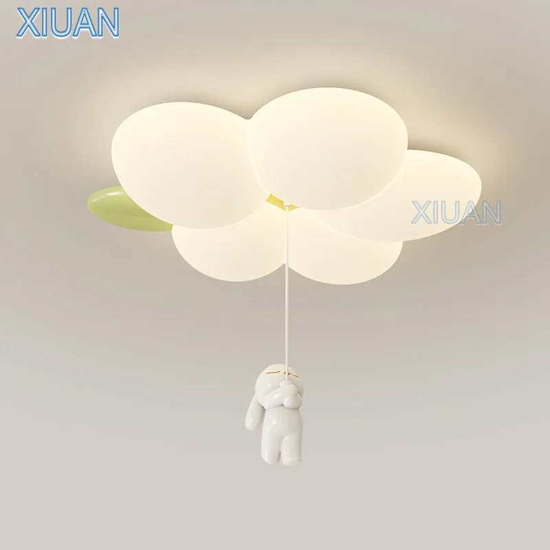 Modern Simple Children's Room Ceiling Lamps with White PE Flower Sconces White Rabbit Girl Boy Baby Kids Bedroom Hanging Light