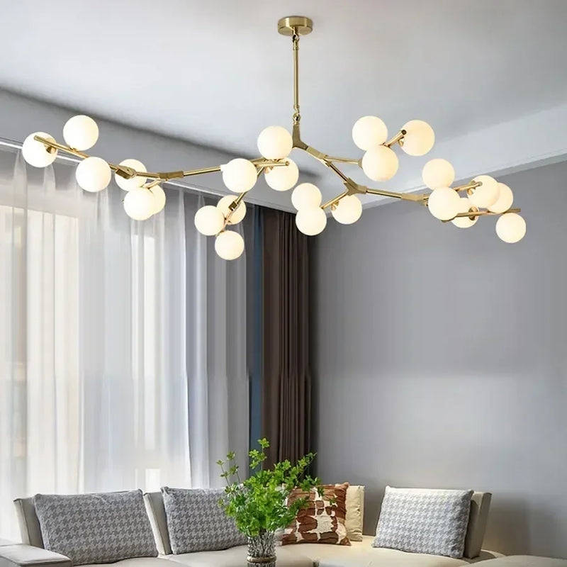 lustre moderne en verre avec branches led suspendues