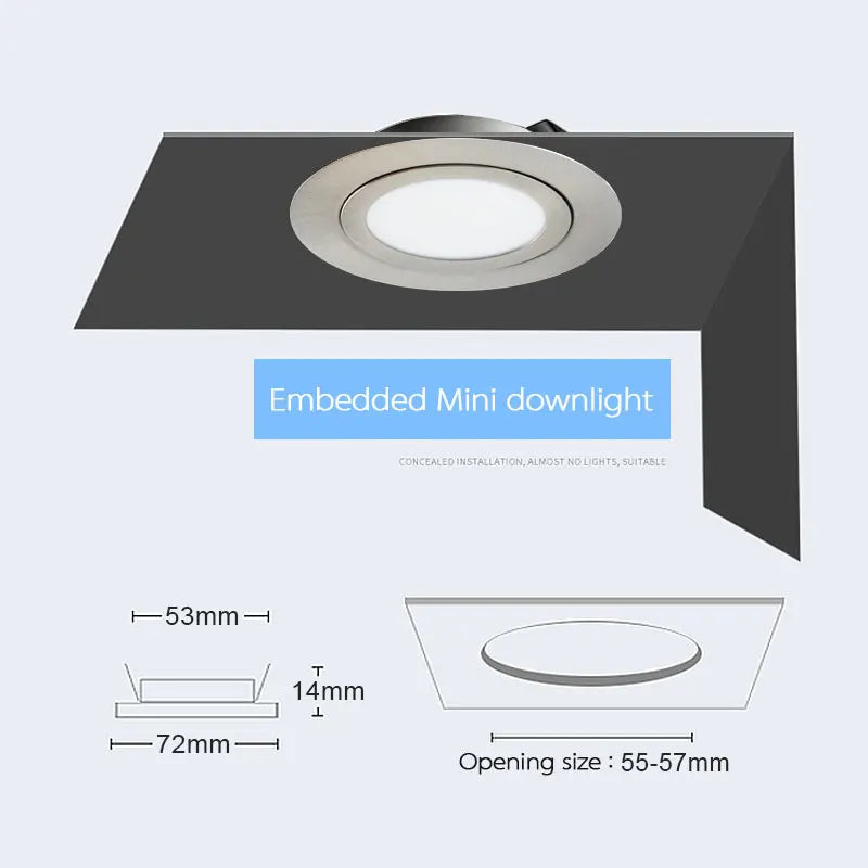 mini lampe encastrée led mince éclairage affichage intégré nickel