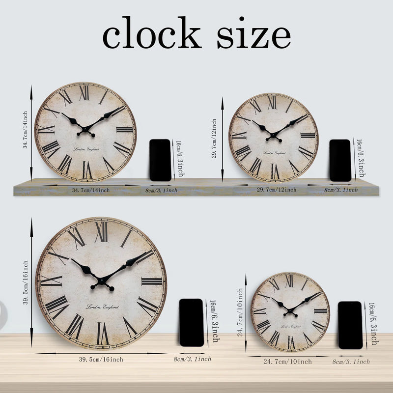 horloge murale en bois rétro avec chiffres romains décorative et silencieuse