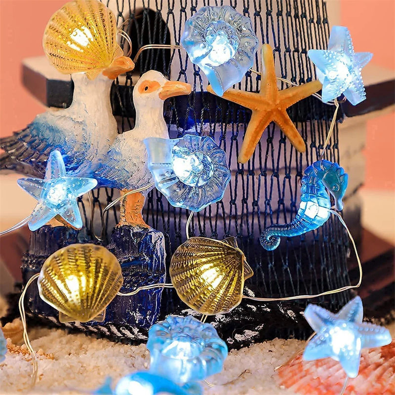 guirlande lumineuse coquillages et étoiles de mer décorative