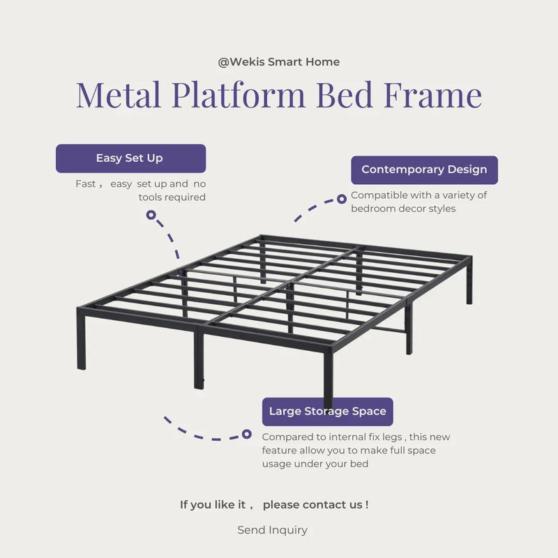 cadre de lit plateforme queen en métal assemblage facile sans sommier