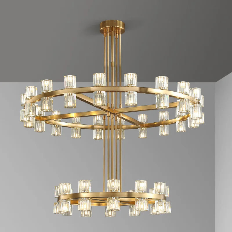 lustre led en cuivre et cristal design moderne luxueux