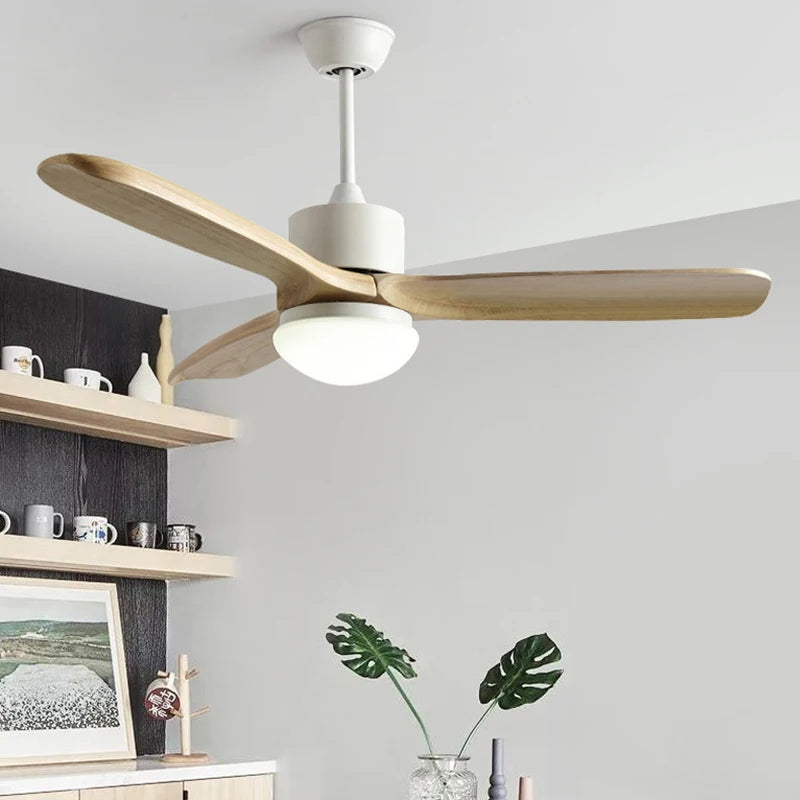 ventilateur de plafond nordique à lumière télécommandée en bois et métal