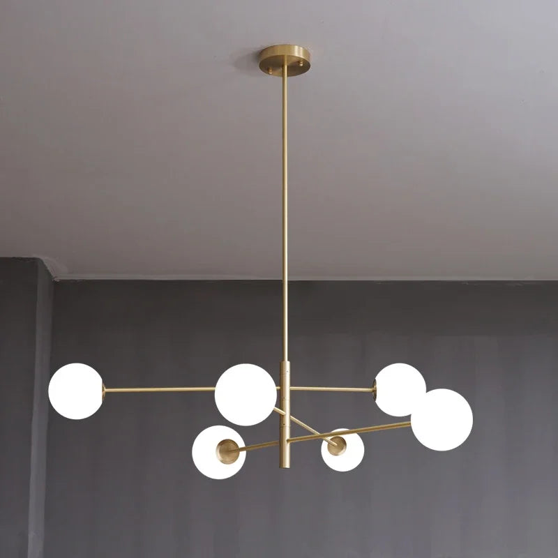 lustre led moderne en cuivre avec boule de verre mat