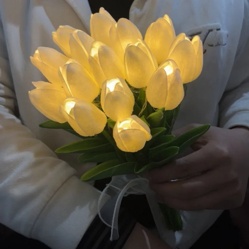 lampe tulipe décorative avec fleurs artificielles pour intérieur