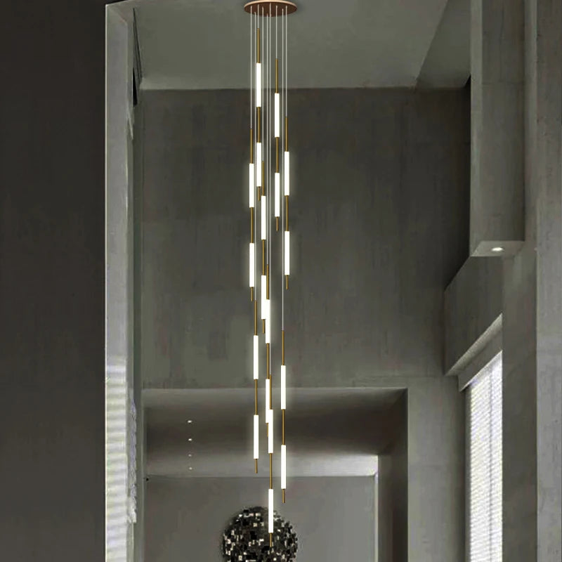 lustre led ligne longue moderne suspension villa luxe éclairage