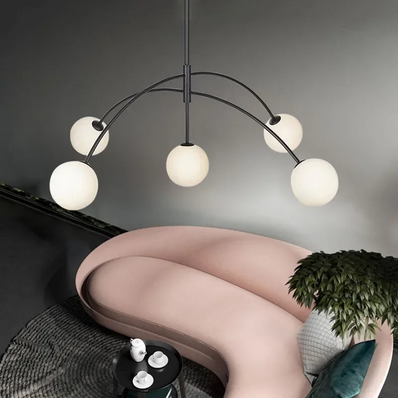 Danish Designer Suspenion Milky Glass Hanging Light Ceiling Chandeliers Nordic Pendant Lamp for Living Dining Room Kitchen