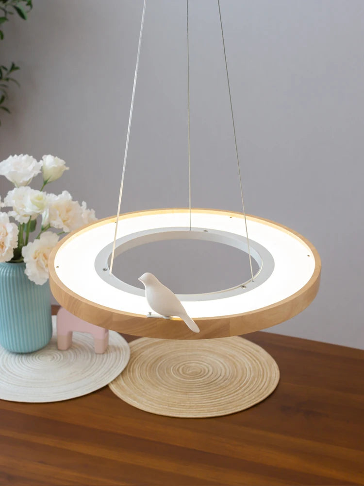 suspension ronde à led en bois pour éclairage commercial et industriel