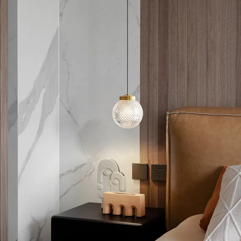 lampe suspendue moderne en cuivre avec cordon en verre réglable