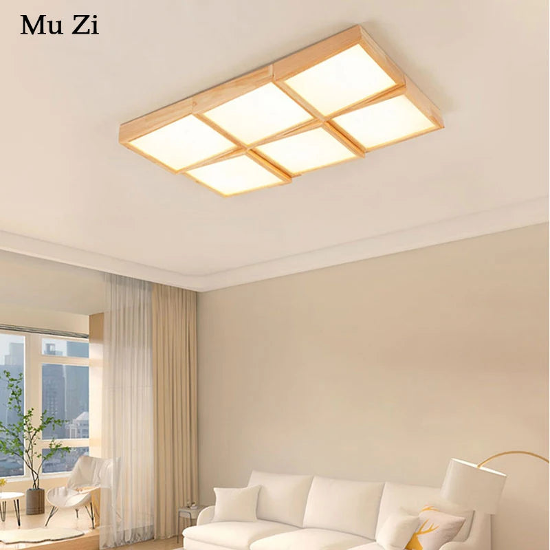 lustre en bois carré à led éclairage intelligent dimmable