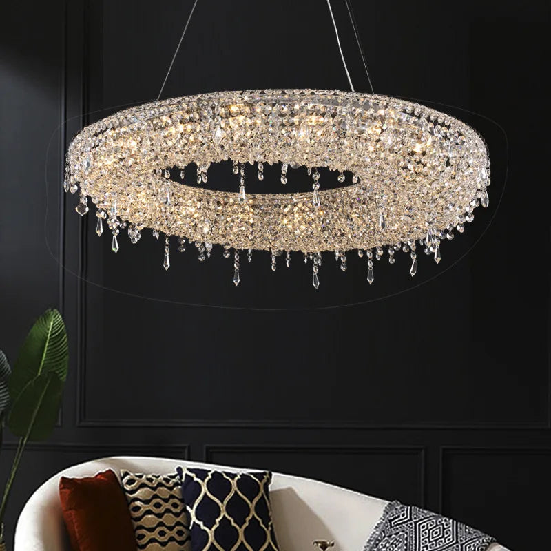 lustre led moderne de luxe en cristal pour hôtel duplex villa