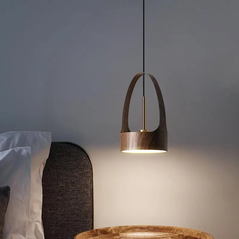 Nordique fer Art bois Grain petit suspension éclairage moderne Simple lampe de chevet à LED pour salle à manger chambre maison suspendu lustre