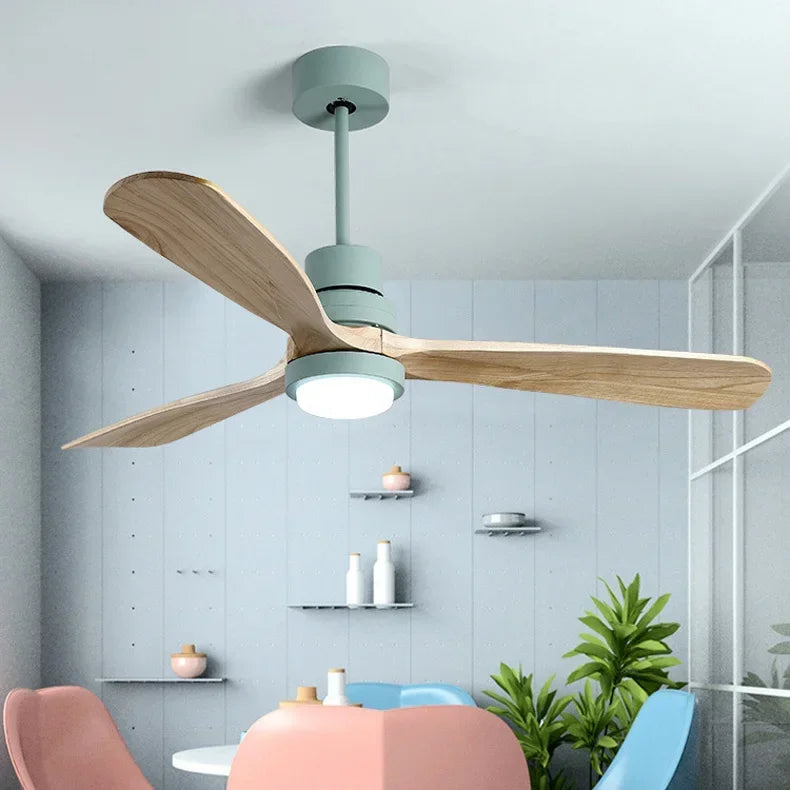 ventilateur de plafond en bois design vintage avec lumière intégrée