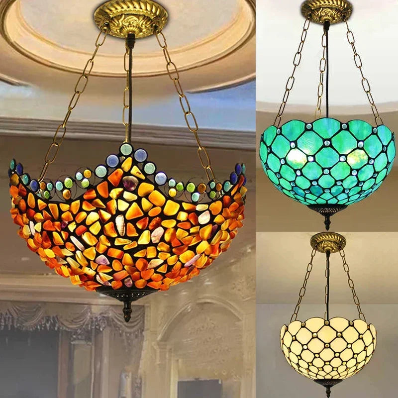 lustre en verre teinté style tiffany pour décoration intérieure suspendue