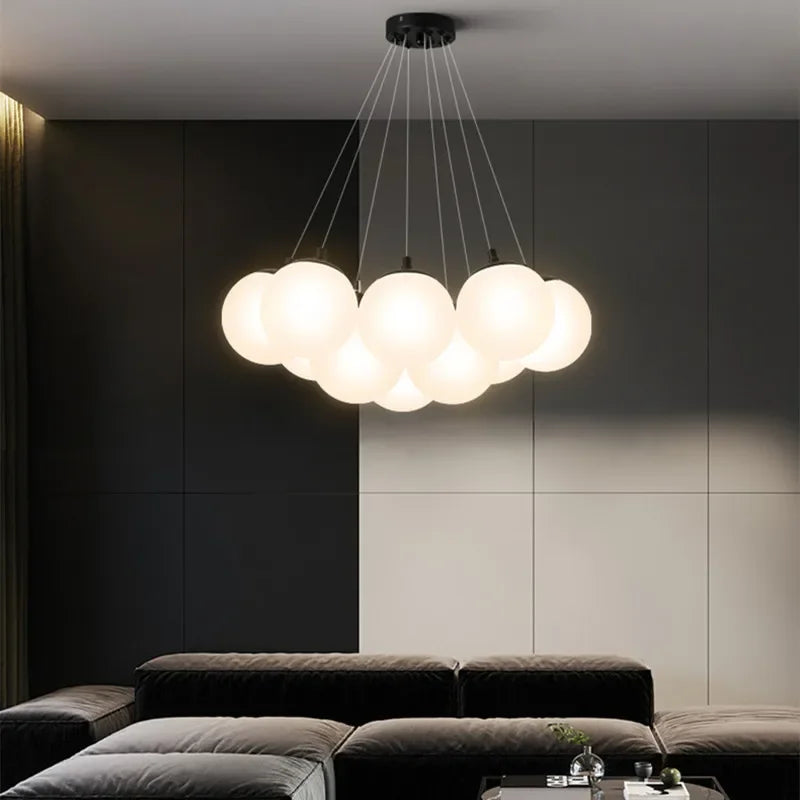 lustre nordique en verre avec suspension led pour décoration maison