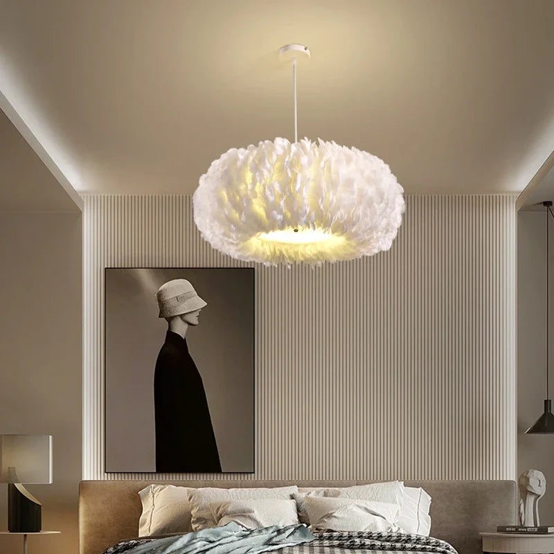 lustre led moderne avec plume décor pour éclairage intérieur