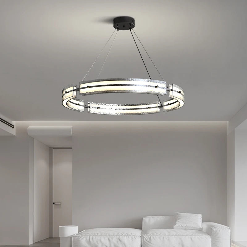 suspension en fer minimaliste avec verre ondulé pour intérieur moderne