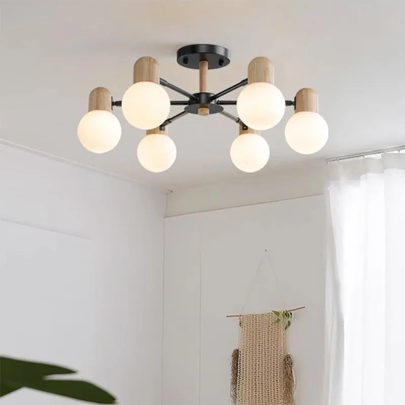 Plafonnier LED en bois au design nordique multi-têtes