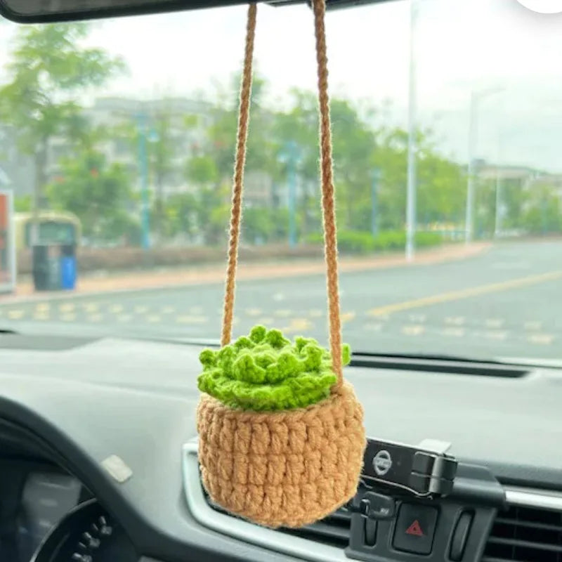 crochet suspendu créatif pour décoration de voiture plante en pot