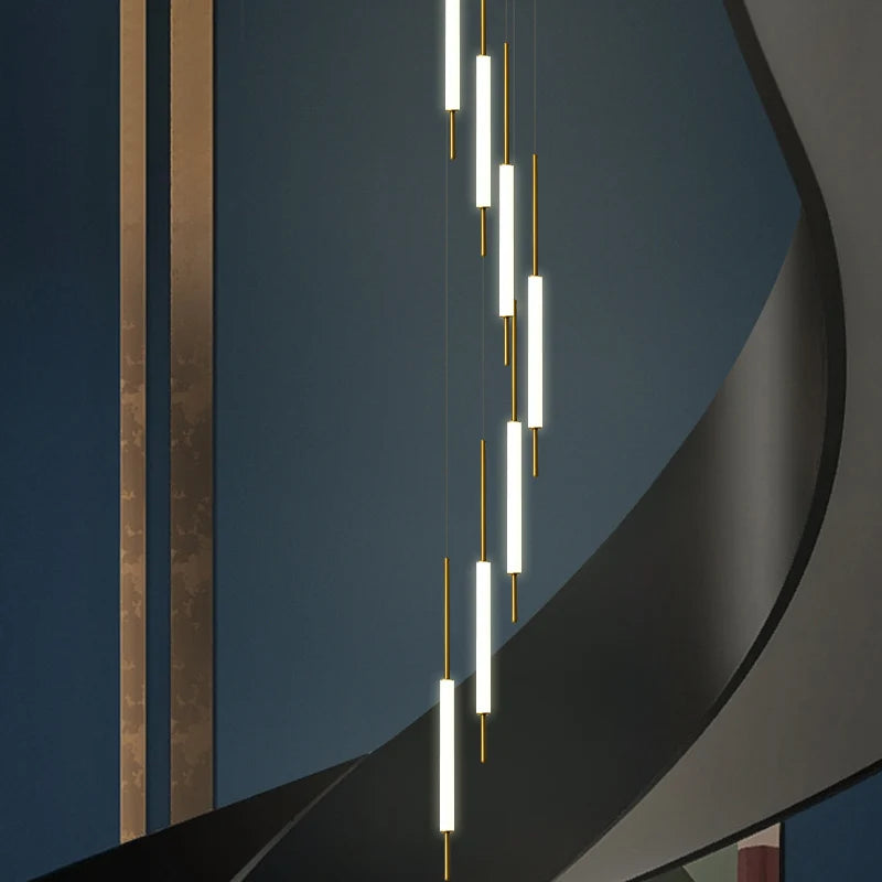 lustre led ligne longue moderne suspension villa luxe éclairage