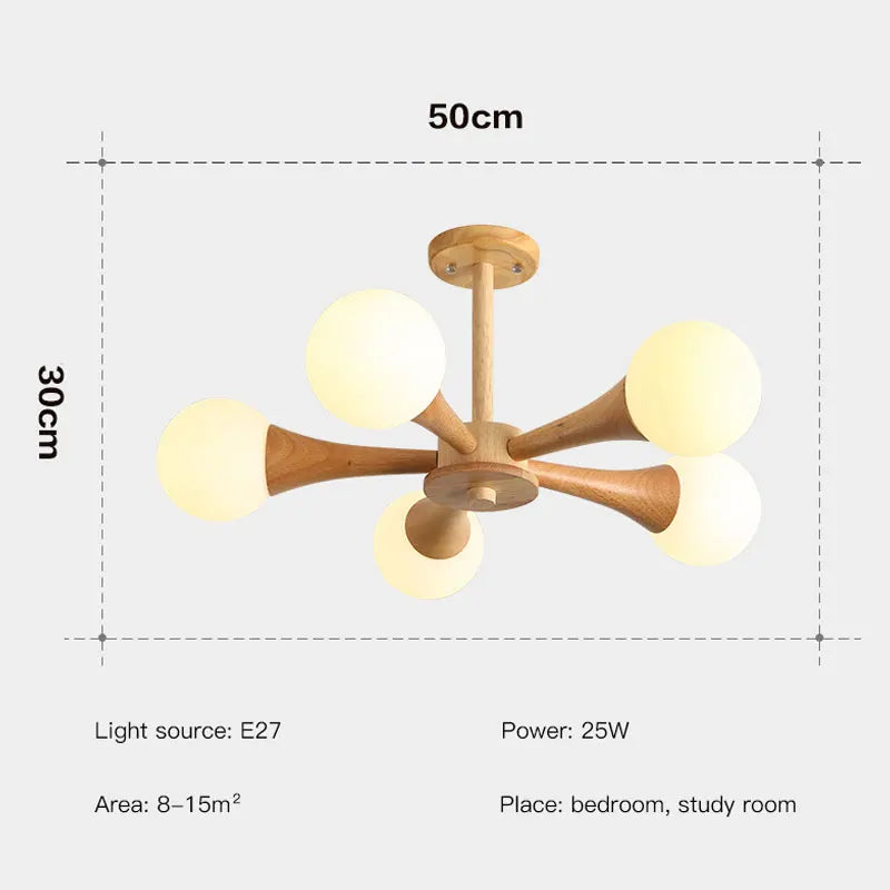 lustre nordique en bois et verre design ferme pour intérieur moderne