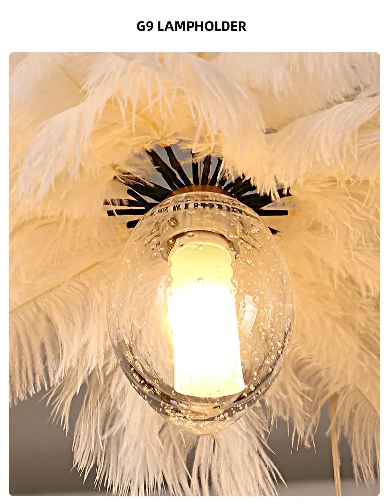 2024Staircase Feather Chandelier Ostrich Glass Design Pendant Chandelier Lighting Home Decor Suspend Lustre Fixtures