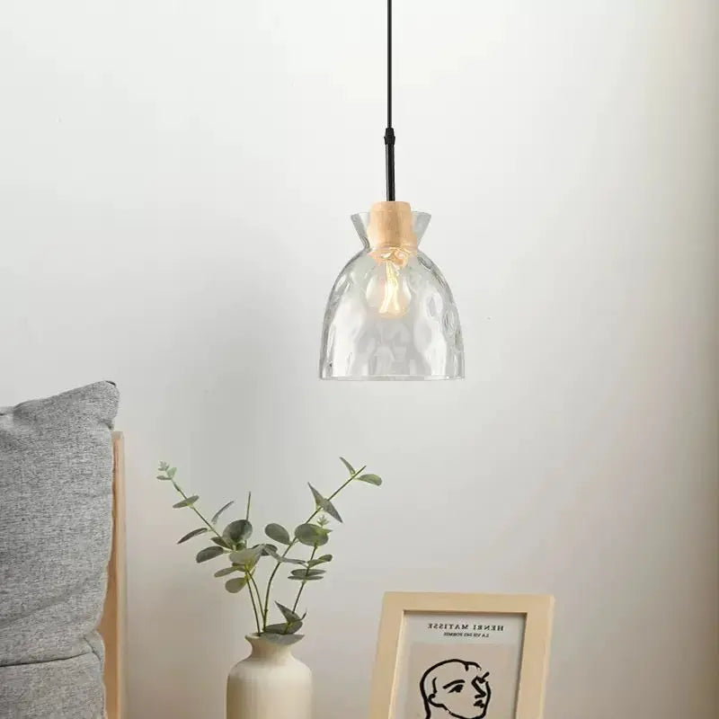 lampes suspendues nordiques en verre et bois led décoratives