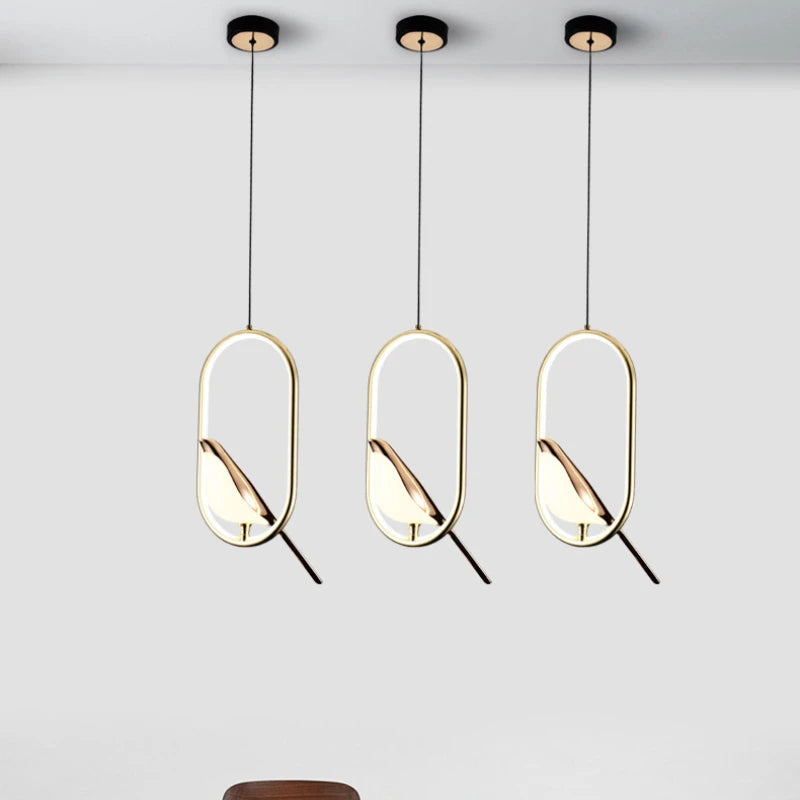 lustre nordique or acrylique avec oiseaux bar led suspendus