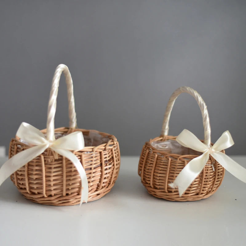 panier de fleurs de mariage tissé à la main pour rangement et pique-nique