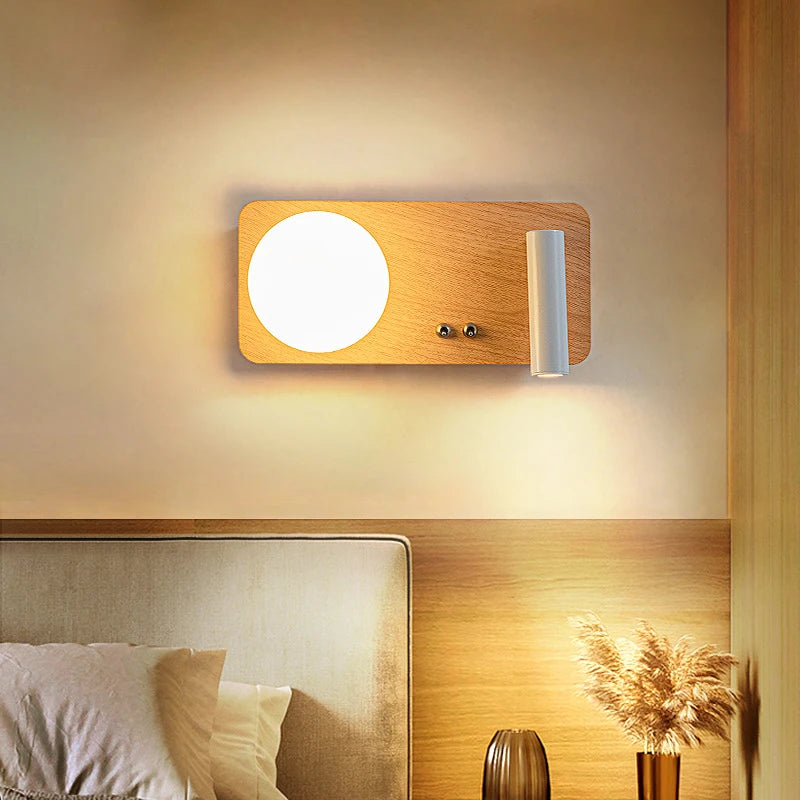 applique murale led en bois massif simple lampe décorative d'étude à haricots magiques