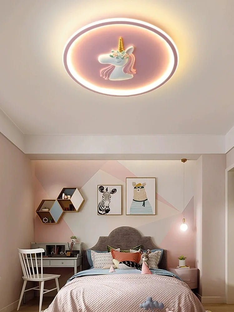 BOSSEN Scandinavian LED Children's Room Ceiling Pendant Light, Pink/Blue Unicorn for Living Room, Bedroom Home Decoration.