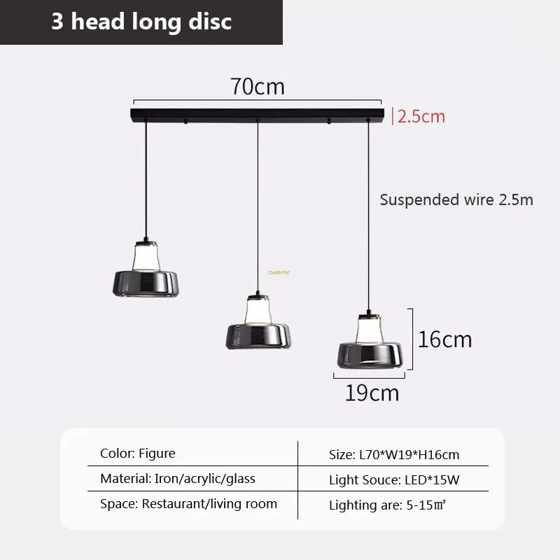 suspension en verre à plusieurs têtes pour intérieur moderne