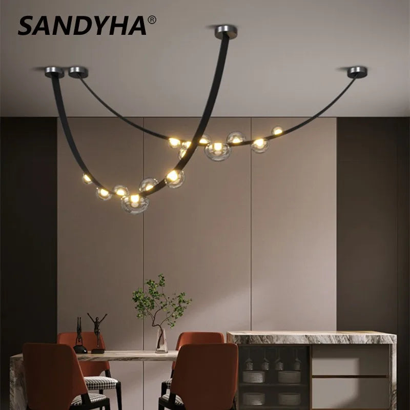 sandyha lustre led en cuir design suspension éclairage décoration