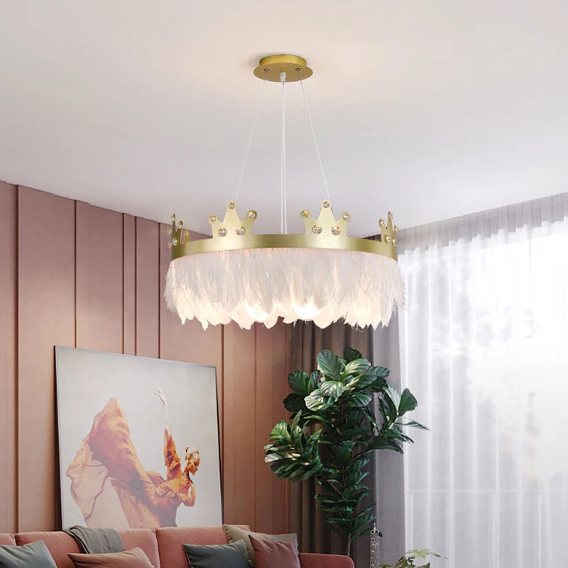 lustre nordique simple luxe avec suspension cristal plume