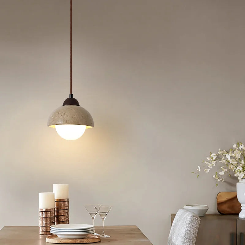 lustre suspendu vintage en pierre naturelle avec led