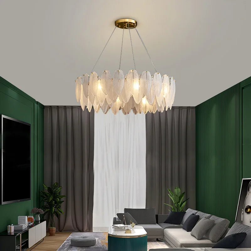 Feather Glass Led Chandelier Pendant Lights Suspension Hanging Lamp for Living Room Bedroom