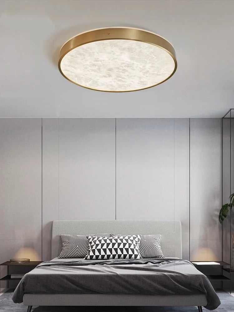 plafonnier led en marbre au design moderne en cuivre brossé