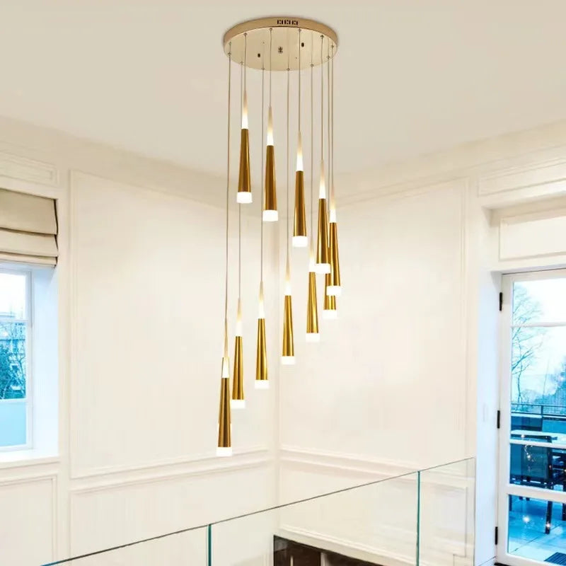 lustre led minimaliste moderne pour escalier duplex loft