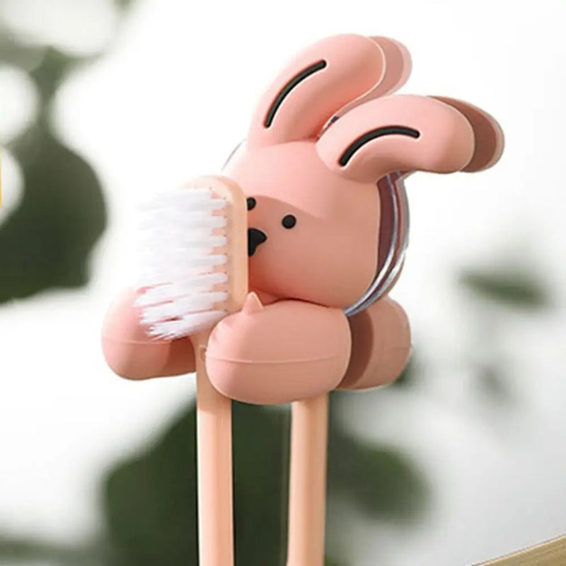 porte-brosse à dents lapin en silicone avec ventouse et crochet rangement