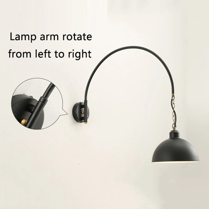 Long Pole Wall Lamps Industrial Vintage Living Room Wall Light Long Swing Arm Restaurant Dining Table Wall Mount Lights Black