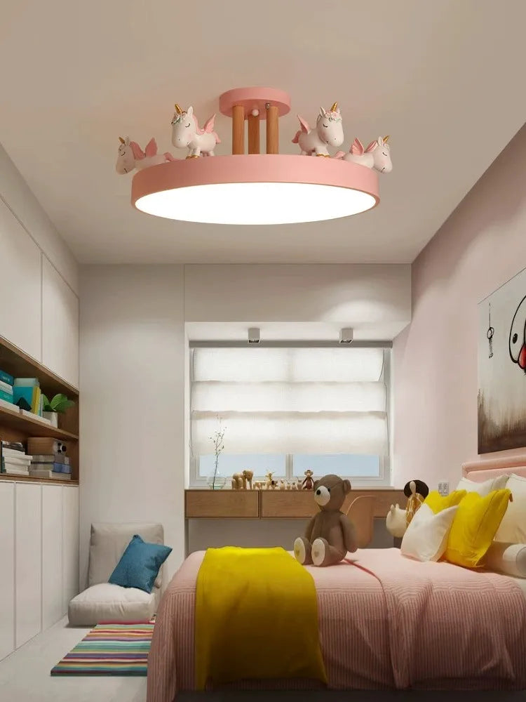 BOSSEN Scandinavian LED Children's Room Ceiling Pendant Light, Pink/Blue Unicorn for Living Room, Bedroom Home Decoration.