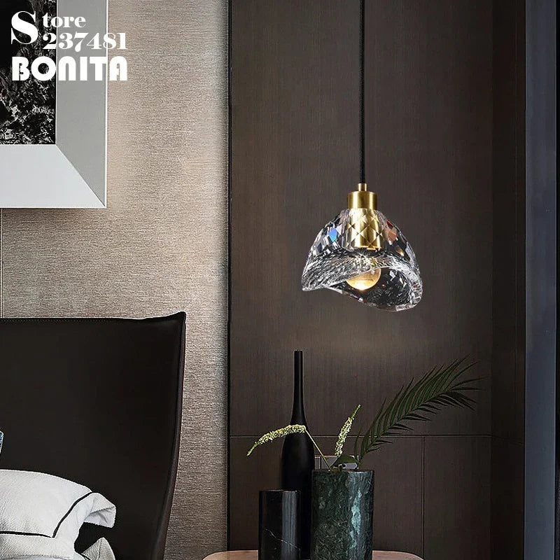 suspension en cristal k9 design brillant en laiton forme diamant