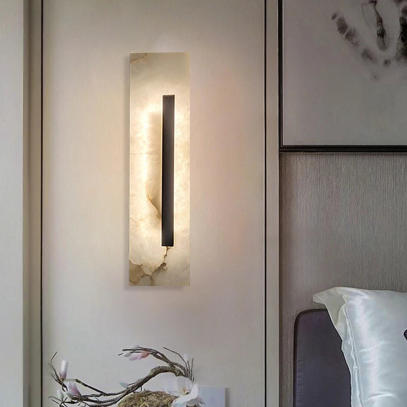 40CM High Natural Marble Wall Lamp Led Postmodern Living Room Bedroom Home Decor Light Luxury Bedside Hallway Sconce