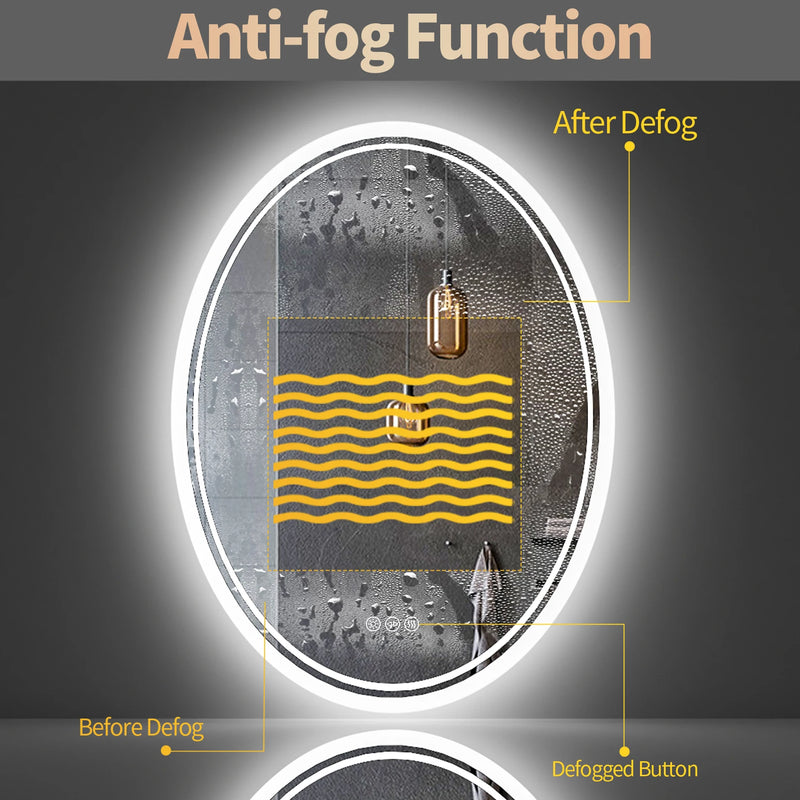 miroir oval lumineux avec fonction antibuée et éclairage ajustable