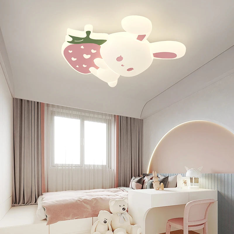 plafonnier lapin aux fraises pour chambre d'enfant décoration lumineuse