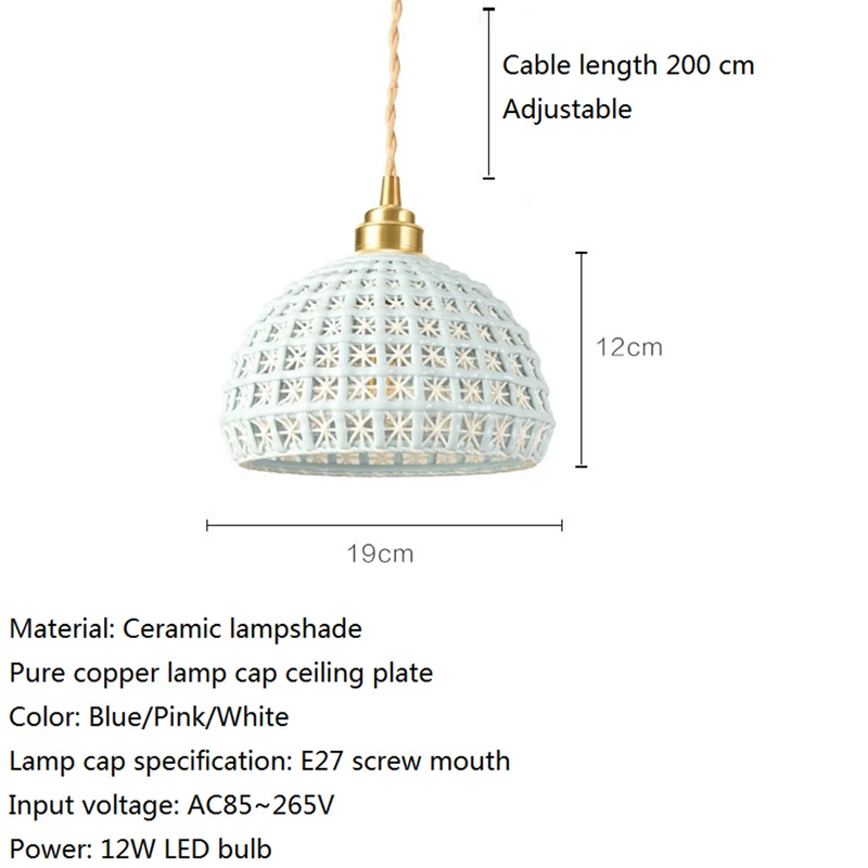 suspension LED en laiton et céramique style nordique rétro