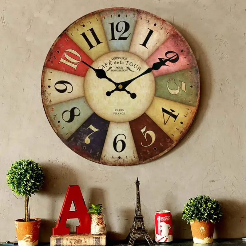 horloge murale en bois épais style ferme pour décoration rétro