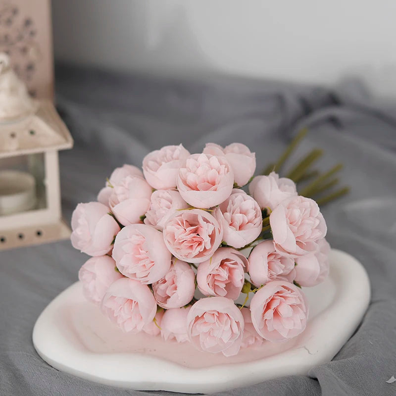 bouquet de 27 roses et pivoines artificielles en soie décoratif